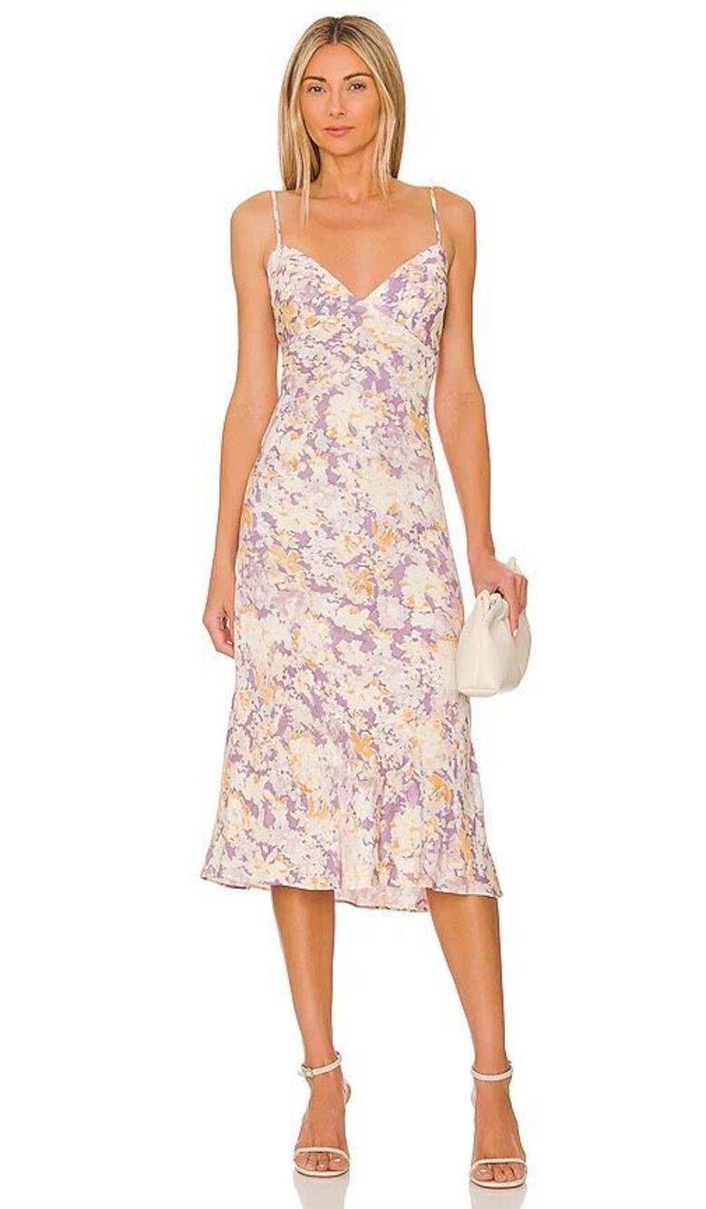 Revolve Anna Nata Rachel Dress Floral Midi Dress Lavender Purple and Yellow Fair